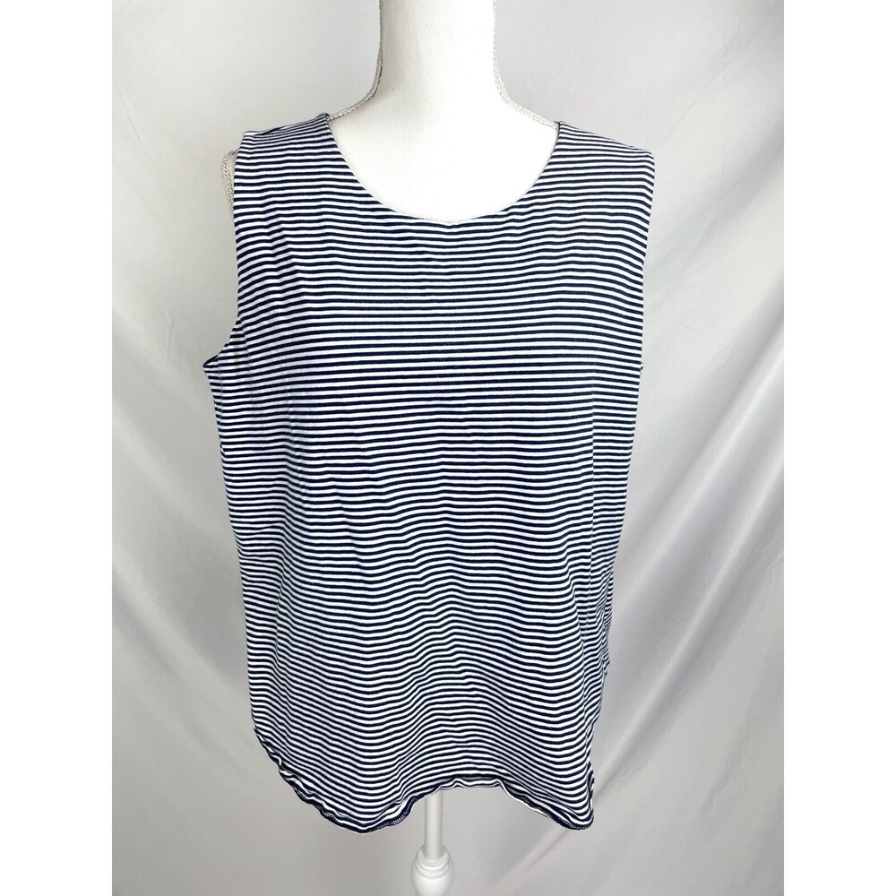 Chicos Zenergy Women 3 (16/18) Layered Blue White‎ Striped Top Sleeveless Shirt